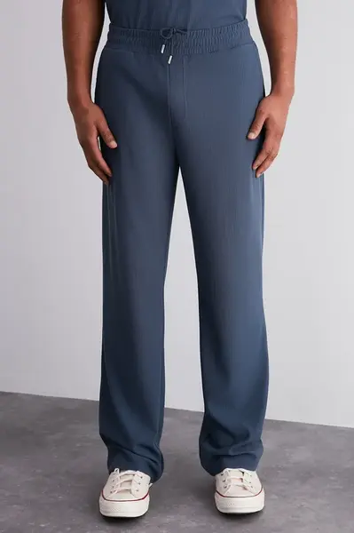 Trendyol Limited Edition Indigo Straight Fit Textured Hidden Drawstring One Piece Sweatpants
