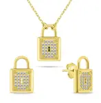 Brilio Silver Pozlacený set šperků se zirkony Visací zámek SET281Y (náhrdelník, náušnice)