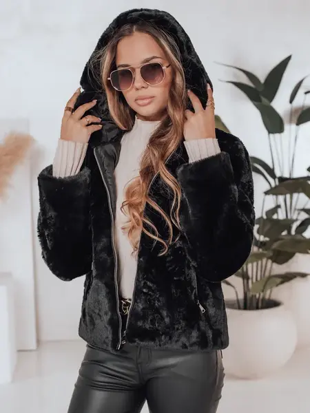 Krátky čierny futerkový kabát ELMIRIS