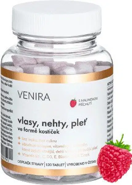 VENIRA Vlasy, nehty, pleť ve formě kostiček Malina 120 tablet