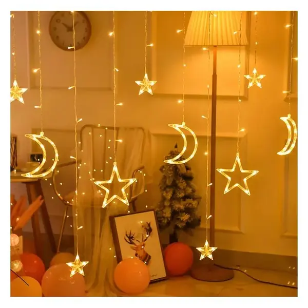 Vianočná súprava LED ZÁVES HVIEZDY a MESIACE VZHM138/WW/P 138ks 2,5m teplá biela IP44 8 programov