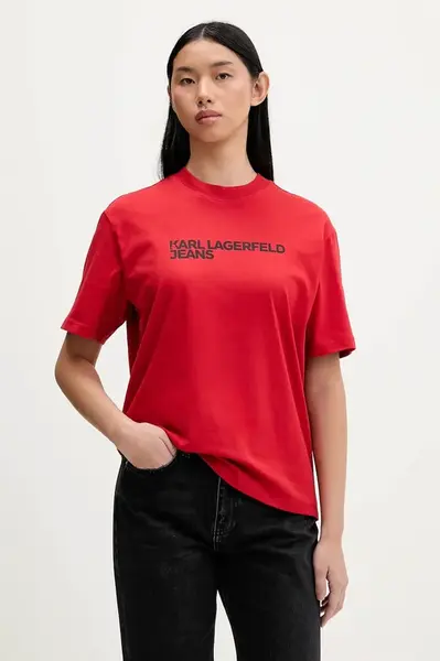 Bavlněné tričko Karl Lagerfeld Jeans dámské, bílá barva, A1W17005