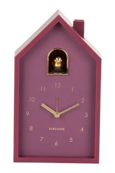 Budík Karlsson Modern Cuckoo 20 cm fialová barva