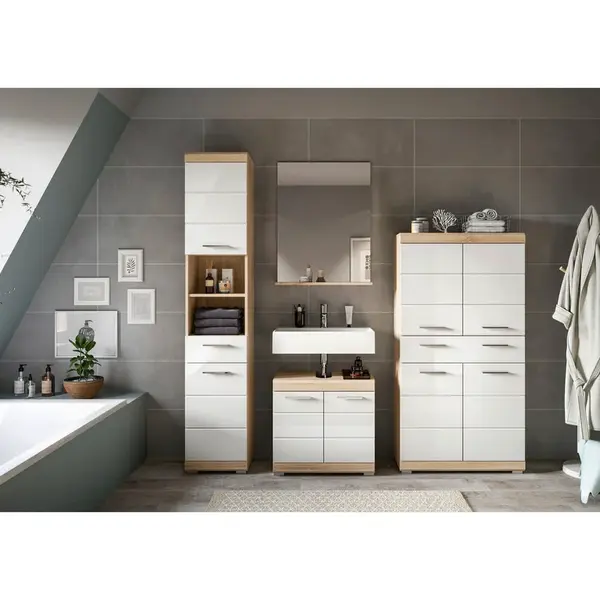 MID.YOU KOUPELNA Sonoma dub, vysoce lesklá bílá