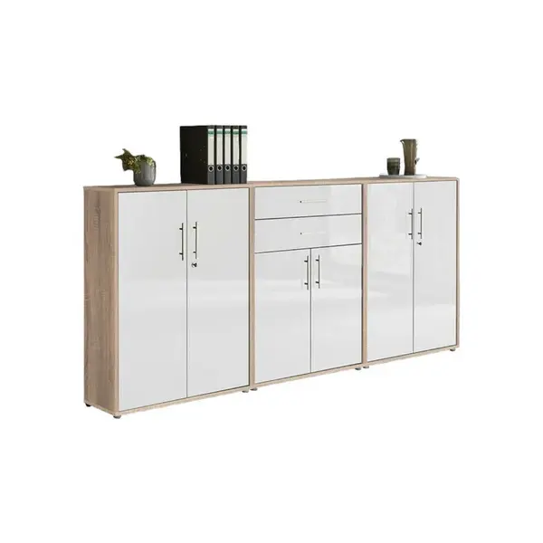 MID.YOU SKŘÍŇ NA ŠANONY, Sonoma dub, vysoce lesklá bílá, 253,2/113,6/33 cm