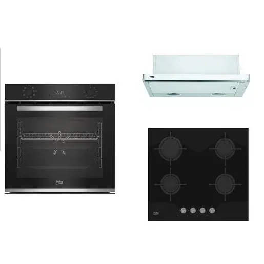 Set spotrebičov Beko-rúra BBIM13300X, doska HILG64220S, odsávač CTB6407X