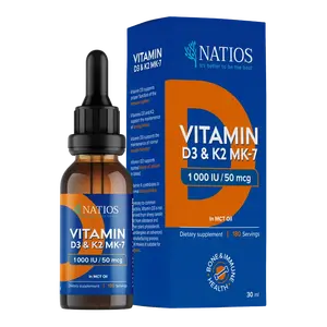 NATIOS Vegan Vitamin D3 & K2 (MK-7), 1000 IU & 50 mcg, Kapky v MCT oleji 30 ml