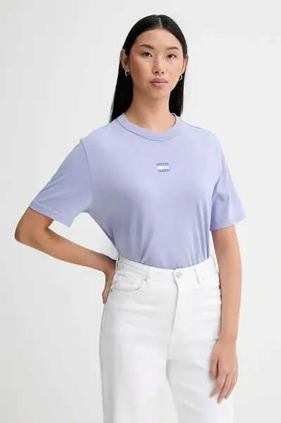 Bavlněné tričko Tommy Jeans dámské, vínová barva, DW0DW22202