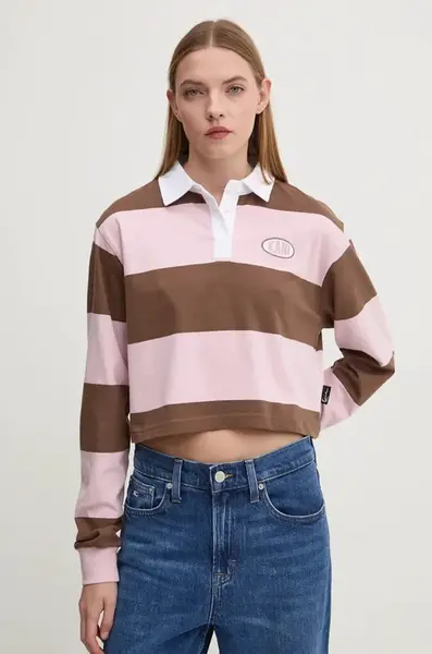 Bavlněné tričko s dlouhým rukávem Karl Kani růžová barva, 61240020