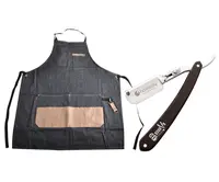 Pánská zástěra Hairway Barber - tmavě modrá + břitva na holení vousů Hairway Razor - černá zdarma + dárek zdarma