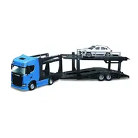 Bburago 1:43 Kamion Multicar Carrier Scania 770S Blue + Porsche Macan