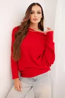 Kesi Włoski Dámský asymetrický batwing svetr viskózový červený
