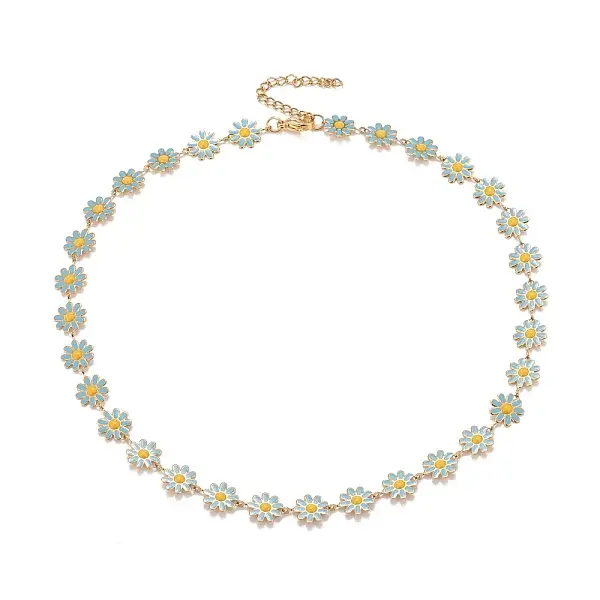 Enamel Daisy Link Chain Necklace