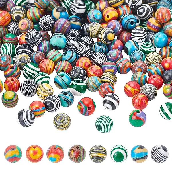 240Pcs 8 Colors Synthetic Malachite Beads