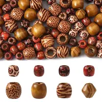 161Pcs 8 Styles Printed Natural Wood Beads