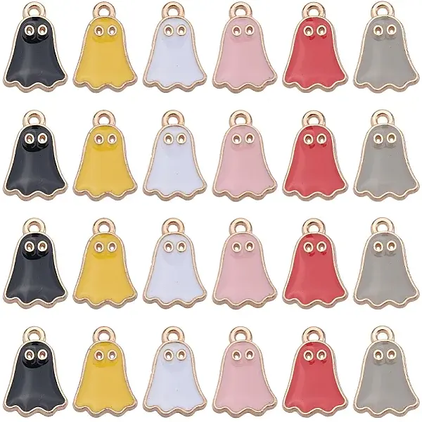 60Pcs 6 Colors Halloween Alloy Enamel Pendants