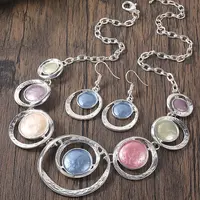 Ring with Flat Round Zinc Alloy Enamel Pendant Necklace & Dangle Earrings Sets