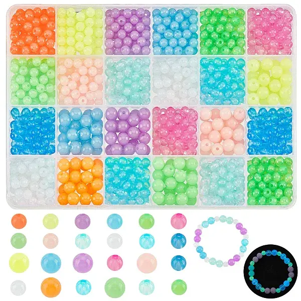 1020Pcs 24 Styles Luminous Acrylic Beads