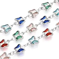 Brass Glass Butterfly Charm Link Chains
