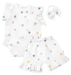 Baby Nellys Zavinovací body, kraťasky + čelenka, mušelín, Srdíčko vel.  86