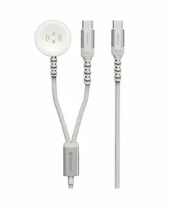 Swissten opletený magnetický kabel 2v1 pro Apple Watch a USB-C, USB-C 1,2m bílá