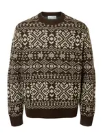 SELECTED Sveter 'SLHHolger'  tmavohnedá / prírodná biela