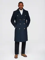 Ombre Men's navy double-breasted wool coat - navy blue