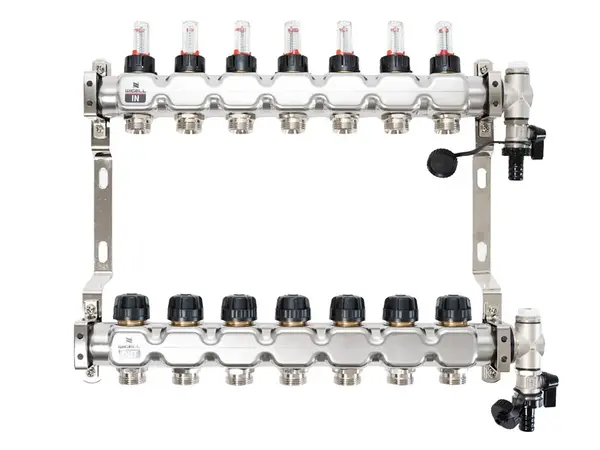 Wigell Podlahový rozdělovač WIGELL, 7 okruhů, nerez + odvzdušňování na klíč 8481.80.90