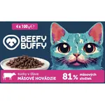 BEEFY BUFFY SET kapsičky pre mačky mäsové hovädzie kúsky v omáčke 4 x 100g