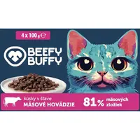 BEEFY BUFFY SET kapsičky pre mačky mäsové hovädzie kúsky v omáčke 4 x 100g