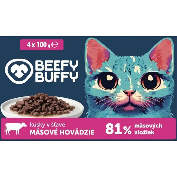 BEEFY BUFFY SET kapsičky pre mačky mäsové hovädzie kúsky v omáčke 4 x 100g