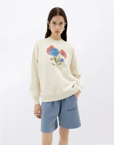 Thinking MU Blurry Flower Jimena Sweatshirt WHITE L
