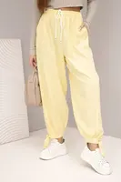 Kesi Włoski Dámské kalhoty s širokým nohavicím a zavazováním dole žluté