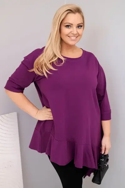 Kesi Włoski Dámska blúzka Plus Size s bavlnou, volánom a podhnutým rukávom tmavozelená