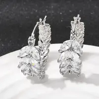 Leaf Brass Micro Pave Cubic Zirconia Hoop Earrings