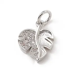 Brass Micro Pave Clear Cubic Zirconia Leaf Charms