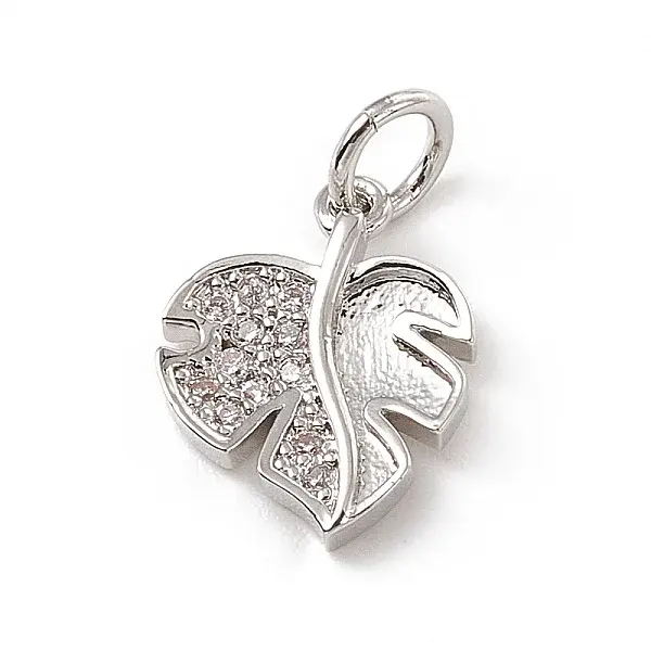 Brass Micro Pave Clear Cubic Zirconia Leaf Charms