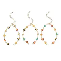 Brass Enamel Daisy Flower Link Chain Bracelet Making