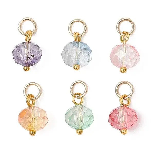 6Pcs Gradient Color Glass Pendants