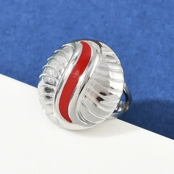 Flat Round 304 Stainless Steel Enamel Finger Rings for Women
