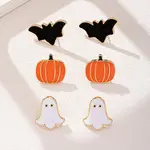 3 Pairs Halloween Alloy Enamel Stud Earrings