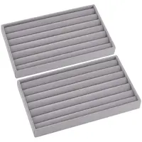 Rectangle Wood Covered with Velvet Jewelry Ring Display Trays