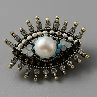Plastic Pearl Eye Brooch with Glass Seed Beaded