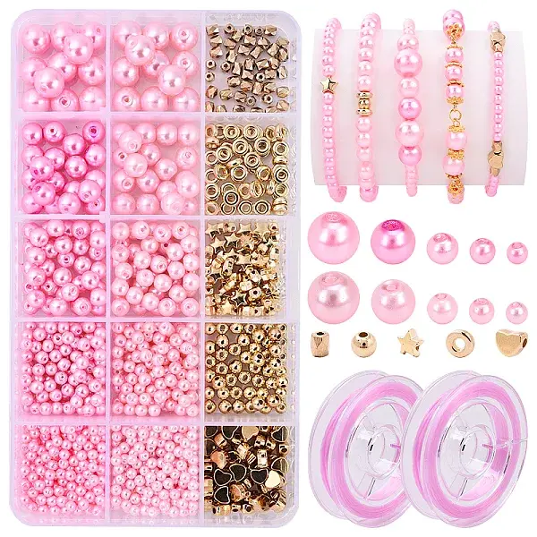 DIY Glass Pearl & CCB Plastic Bead Elastic Bracelets Making Kits