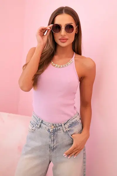 Kesi Dámska pruhovaná blúzka s V výstrihom a krátkym rukávom béžová