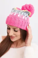 Kesi Dámská zimní čepice s vlnou a nápisem s velkým bambulí K422 světle růžová