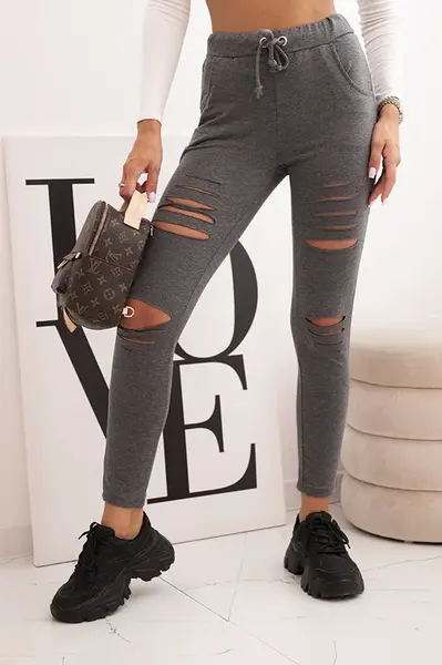 Kesi Dámské bavlněné kalhoty s oděvy a gumou v pase grafitové