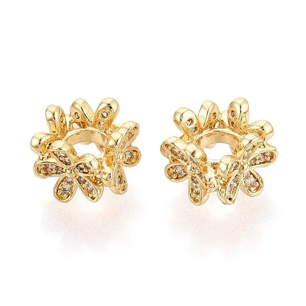 Brass Micro Pave Clear Cubic Zirconia European Beads