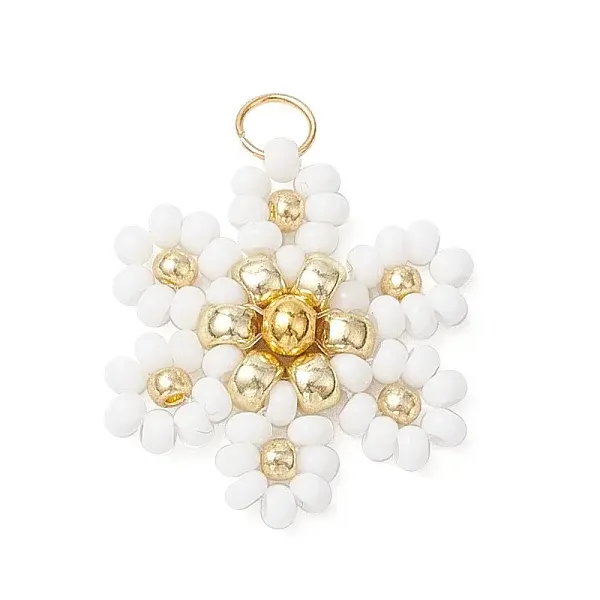 Glass Seed Beaded Flower Pendants