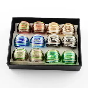 Handmade Gold Sand and Silver Foil Lampwork Wide Band Rings